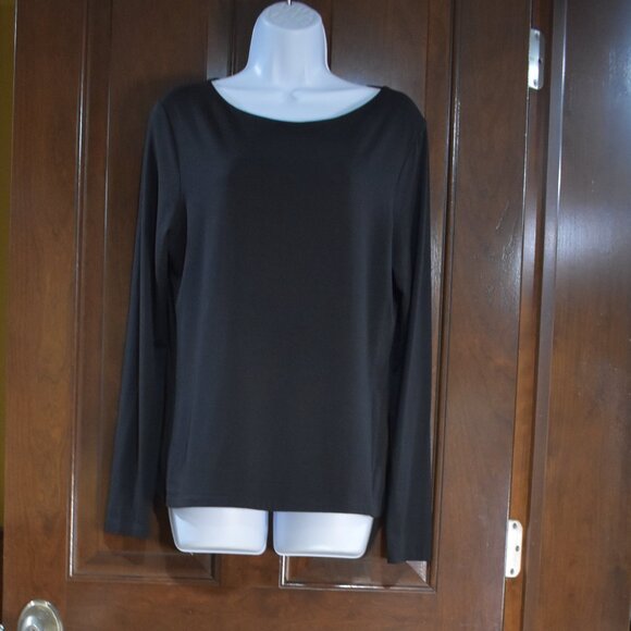 Talbots Silk Blend Long Sleeve Scoop Neck Blouse Size Large Black - Picture 2 of 12